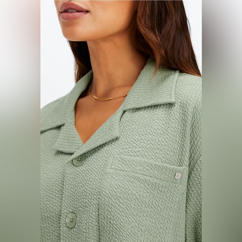 Crinkle Knit Boxy Button Down
